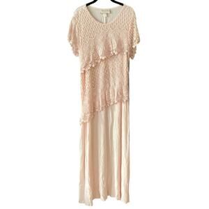 Magnet Art Lynn Yang Vintage Pink Crochet Tiered Maxi Dress size XL